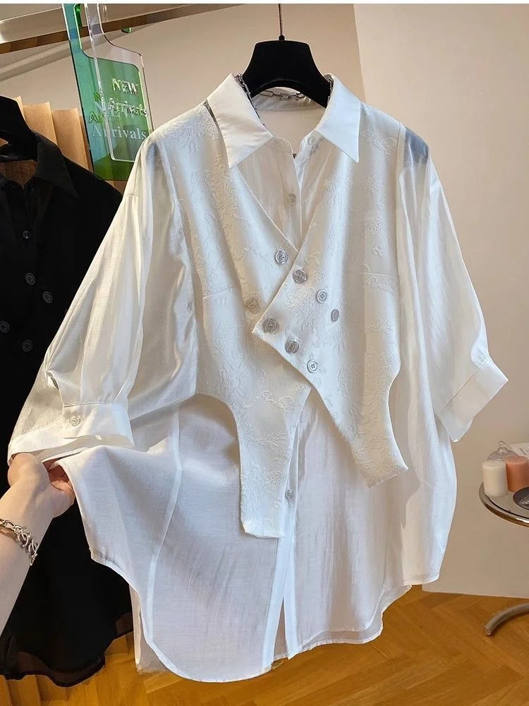 Extra Large 300 Pou Silk irt Loose ort Sve Women's Sle Fake Two-Piece Design Summer Breathable Youth Faion
Extra Large 300 Pou Silk irt Loose ort Sve Women's Sle Fake Two-Piece Design Summer Breathable Youth Faion