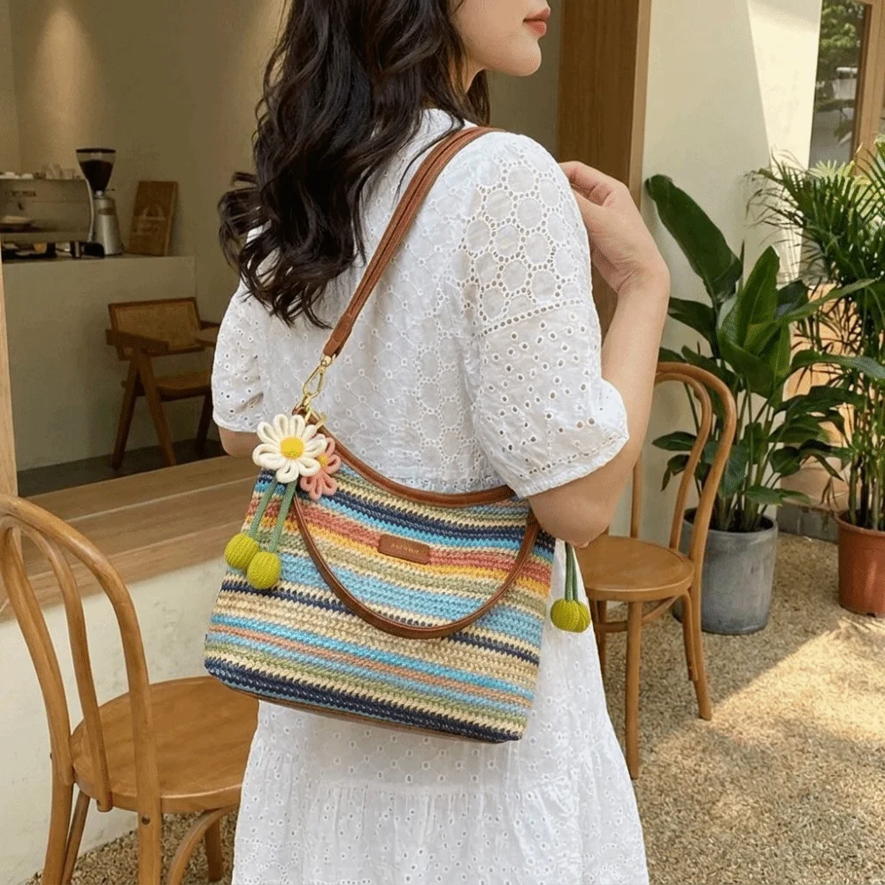 Rainbow Striped Straw Tote Bag Large Capacity Adjustable Strap Woven Shoulder Bag Polyester Zip Closure Knit Hobo Bag For Women
Rainbow Striped Straw Tote Bag Large Capacity Adjustable Strap Woven Shoulder Bag Polyester Zip Closure Knit Hobo Bag For Women