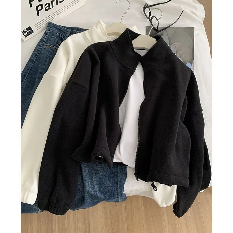 Black Double-Sided Fleece Zipper Thickened Short Sweatshirt Women's Autumn Winter Warm Outerwear Casual Versatile Street Style
Black Double-Sided Fleece Zipper Thickened Short Sweatshirt Women's Autumn Winter Warm Outerwear Casual Versatile Street Style