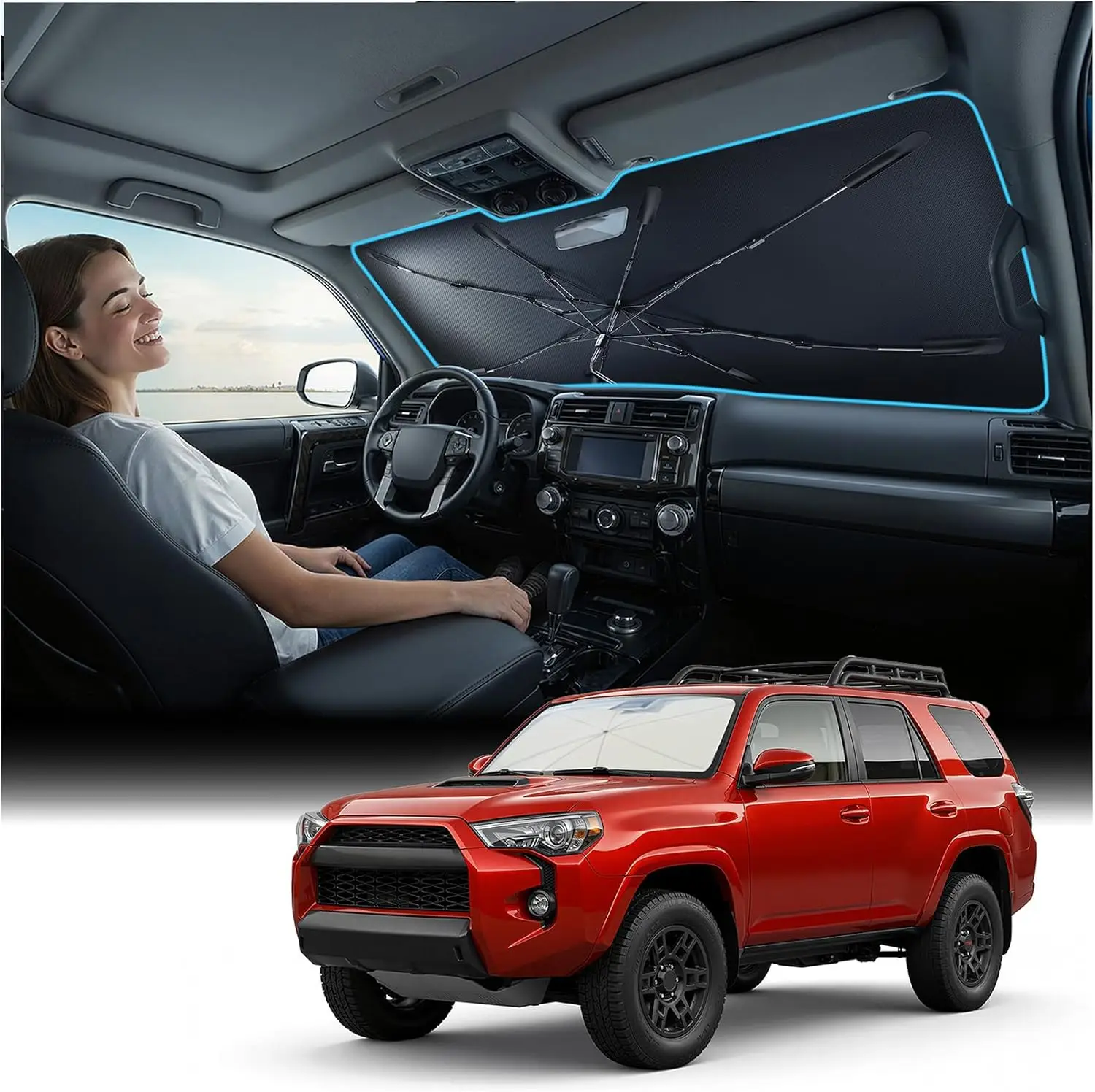 Custom Fit Windshield Sun Shade Umbrella for Toyota 4Runner 2010-2026, Heat Shield Keeps Car Cool & Protects Interior
Custom Fit Windshield Sun Shade Umbrella for Toyota 4Runner 2010-2026, Heat Shield Keeps Car Cool & Protects Interior
