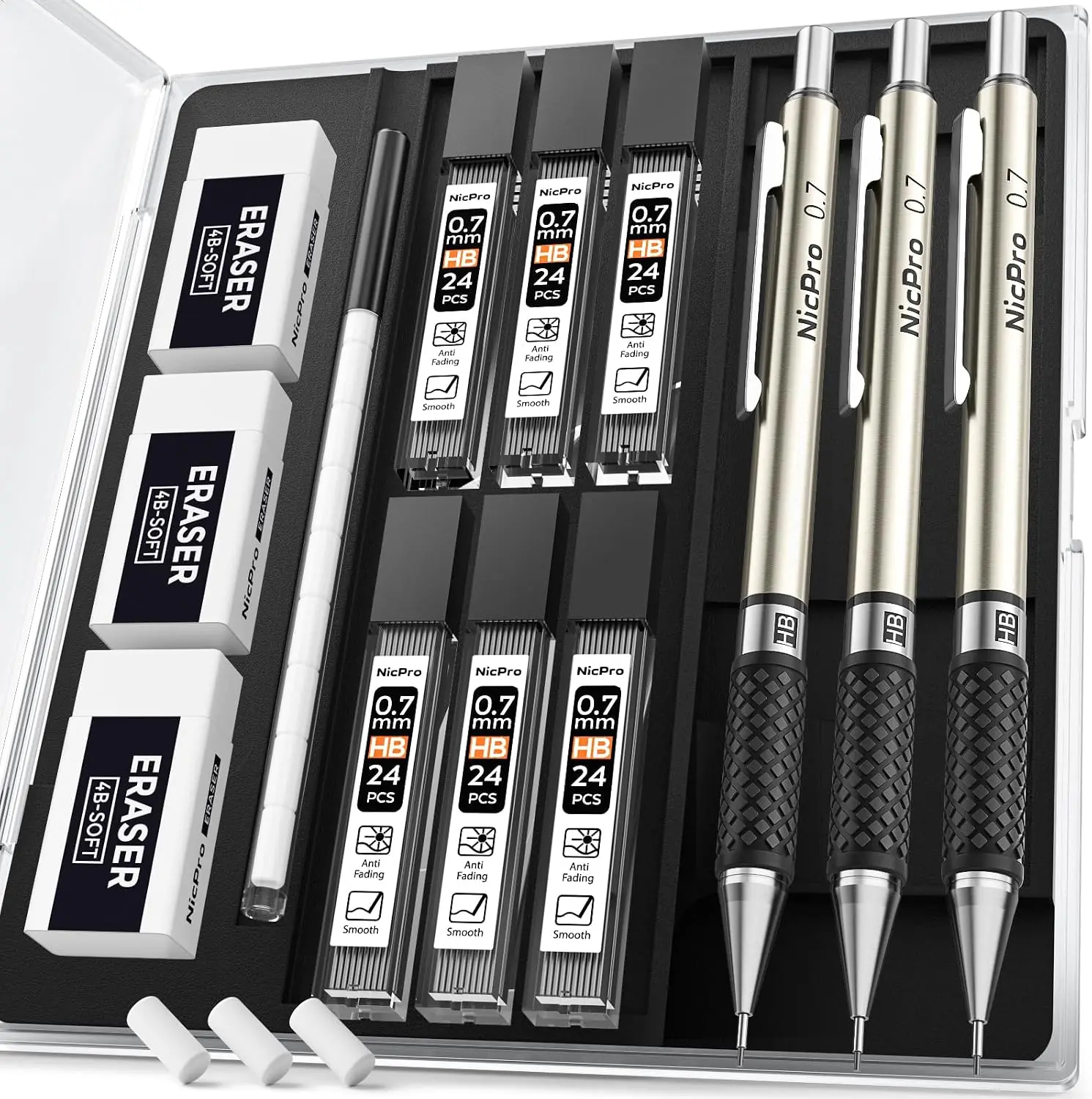 0.7 mm Metal Mechanical Pencil Set, 3 Pcs Drafting Pencils with Lead & Eraser Refills, Storage Case, for Drawing Sketching Writing
0.7 mm Metal Mechanical Pencil Set, 3 Pcs Drafting Pencils with Lead & Eraser Refills, Storage Case, for Drawing Sketching Writing