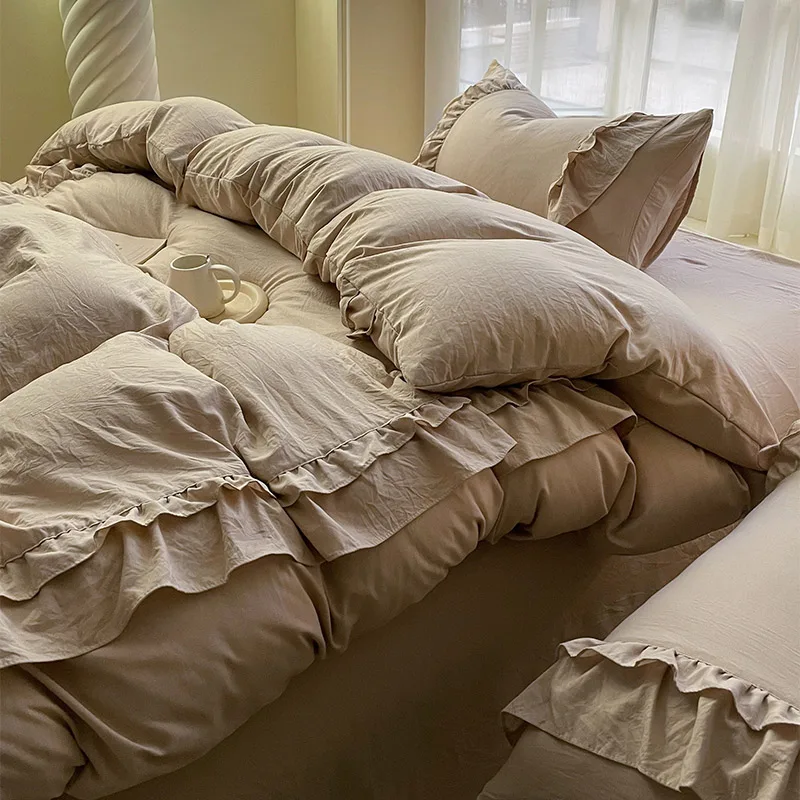 2025 Ins Princess Bedding Set Double Layer Lace Simple Solid Duvet Cover Soft Wash Cotton 4pcs For Girl Spring Home Textiles
2025 Ins Princess Bedding Set Double Layer Lace Simple Solid Duvet Cover Soft Wash Cotton 4pcs For Girl Spring Home Textiles