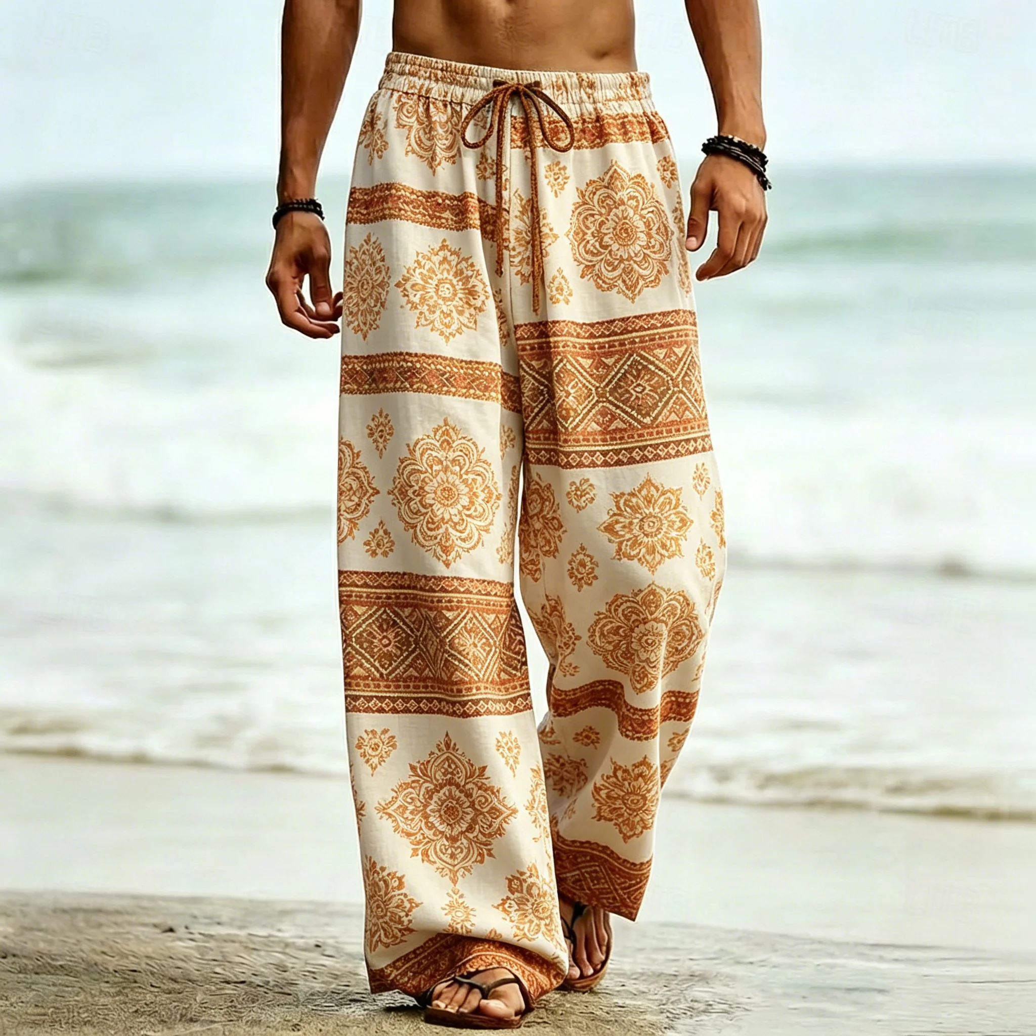 Men's Beige Orange Boho Mandala Print Drawstring Pants, Casual Loose Fit for Spring Summer Daily & Beach Vacation Activities
Men's Beige Orange Boho Mandala Print Drawstring Pants, Casual Loose Fit for Spring Summer Daily & Beach Vacation Activities