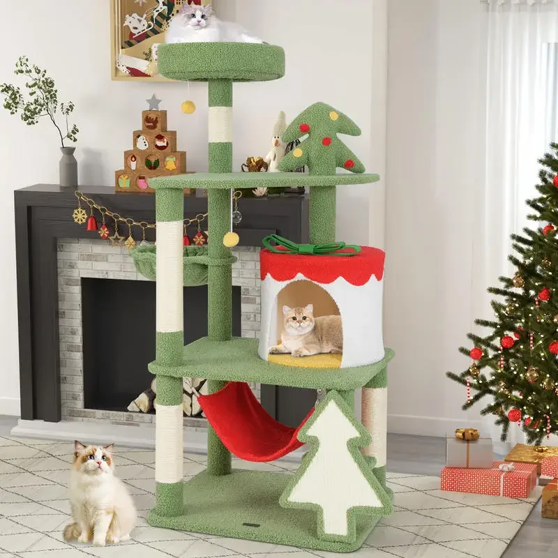 Cute Christmas Cat Tree with Sisal Scratching Posts and Gift Box Shaped Condo-Green
Cute Christmas Cat Tree with Sisal Scratching Posts and Gift Box Shaped Condo-Green