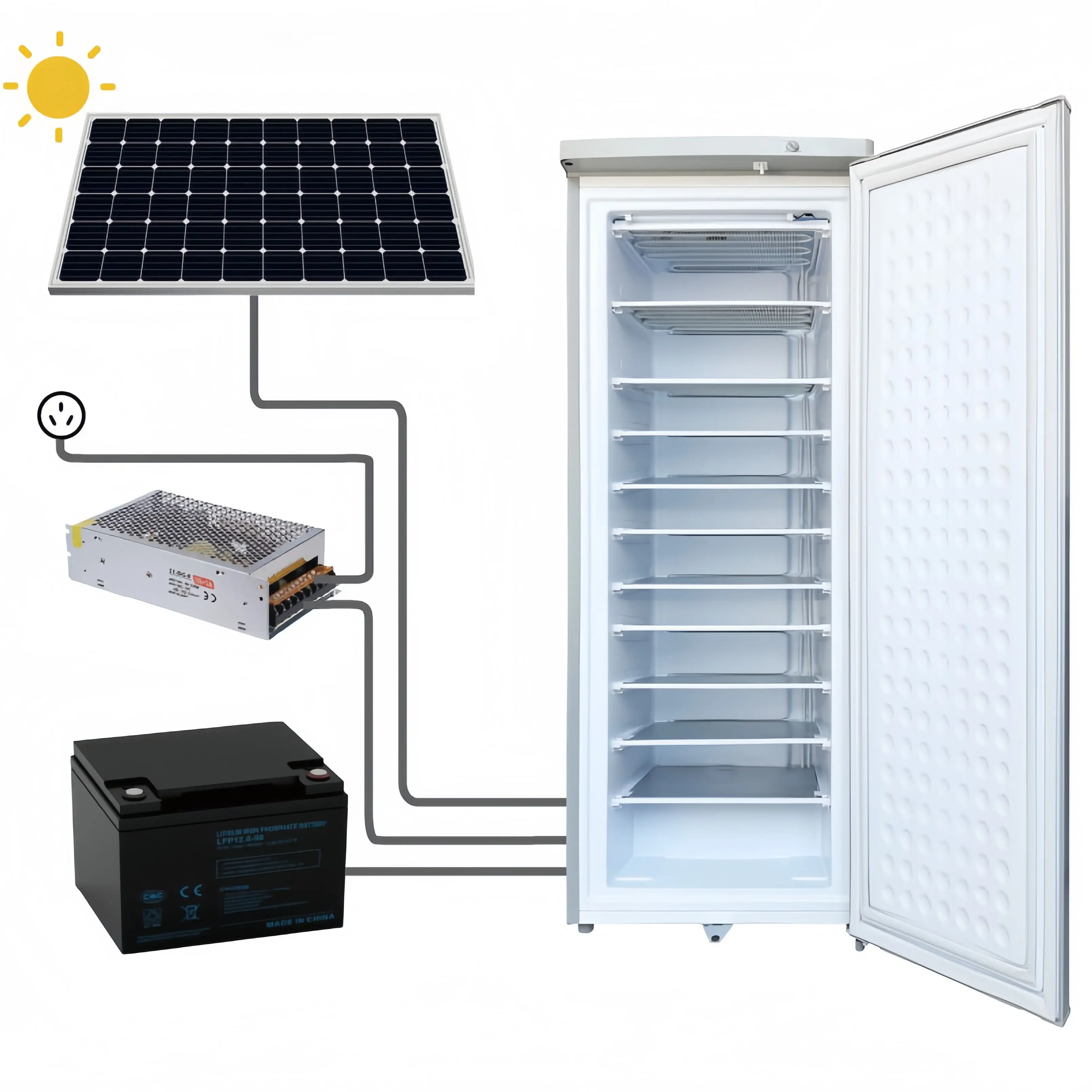 198L DC 24V 11 Lays / 7 Lays Commercial Upright Freezer Solar Freezer with Panel and Battery
198L DC 24V 11 Lays / 7 Lays Commercial Upright Freezer Solar Freezer with Panel and Battery