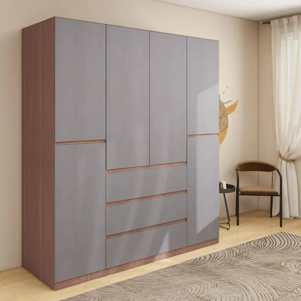 74.8 "H wooden wardrobe with 4 doors, gray storage cabinet, wooden wardrobe, 3 drawers with hanging pole frame
74.8 "H wooden wardrobe with 4 doors, gray storage cabinet, wooden wardrobe, 3 drawers with hanging pole frame