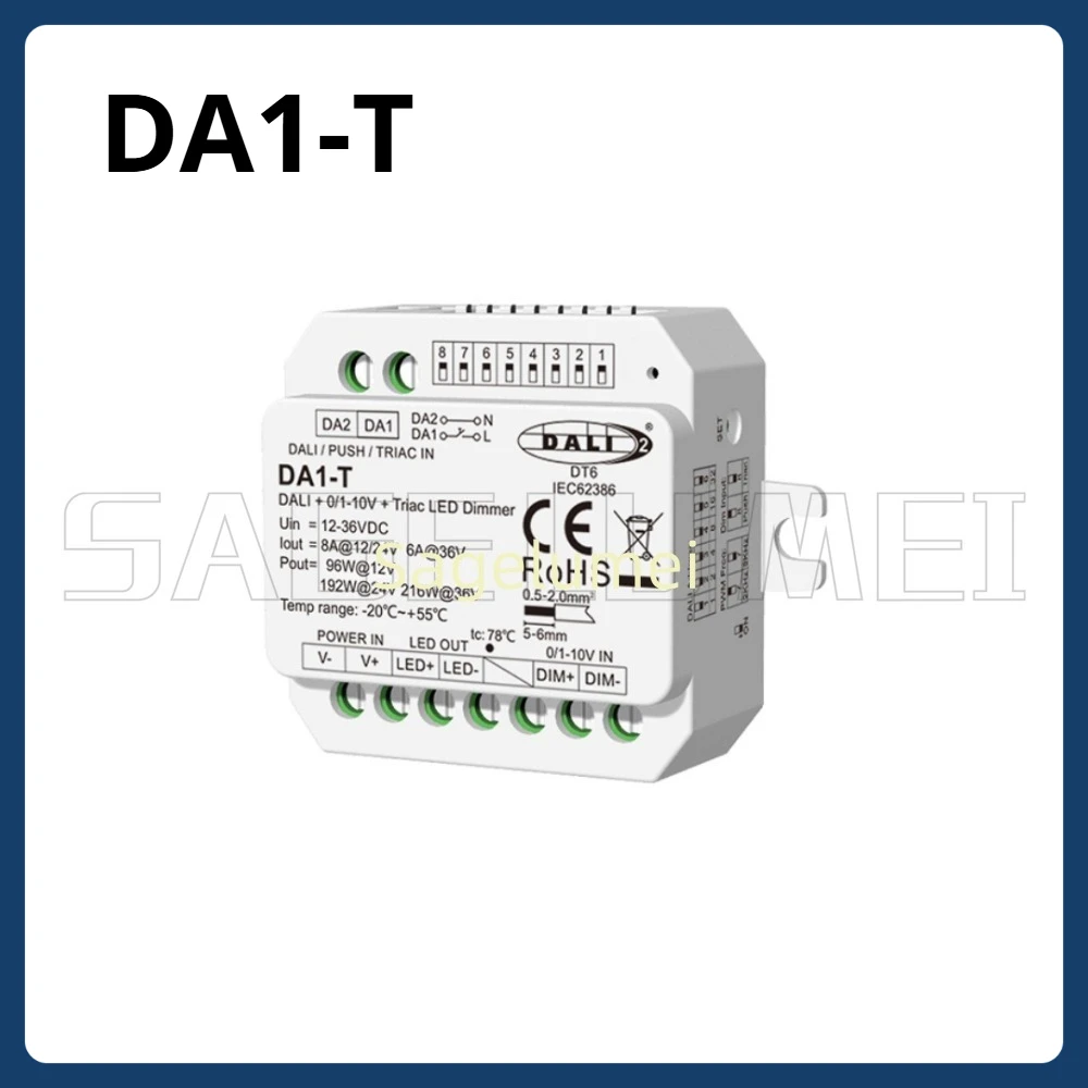DA1-T DALI 0/1-10V Triac Dimmer 12-36VDC Push Switch Dimming DT6 LED Controller for 5050 2835 COB Single Color LED Strip light
DA1-T DALI 0/1-10V Triac Dimmer 12-36VDC Push Switch Dimming DT6 LED Controller for 5050 2835 COB Single Color LED Strip light