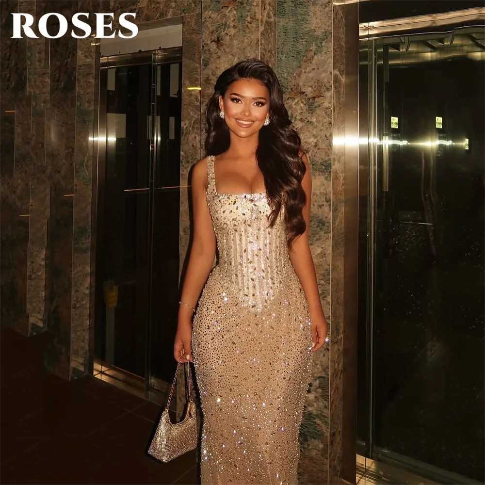 ROSES Nude Crystal Mermaid Evening Dress Square Neck Prom Dresses with Train Party Formal Gown robe de bal for Woman Customized
ROSES Nude Crystal Mermaid Evening Dress Square Neck Prom Dresses with Train Party Formal Gown robe de bal for Woman Customized