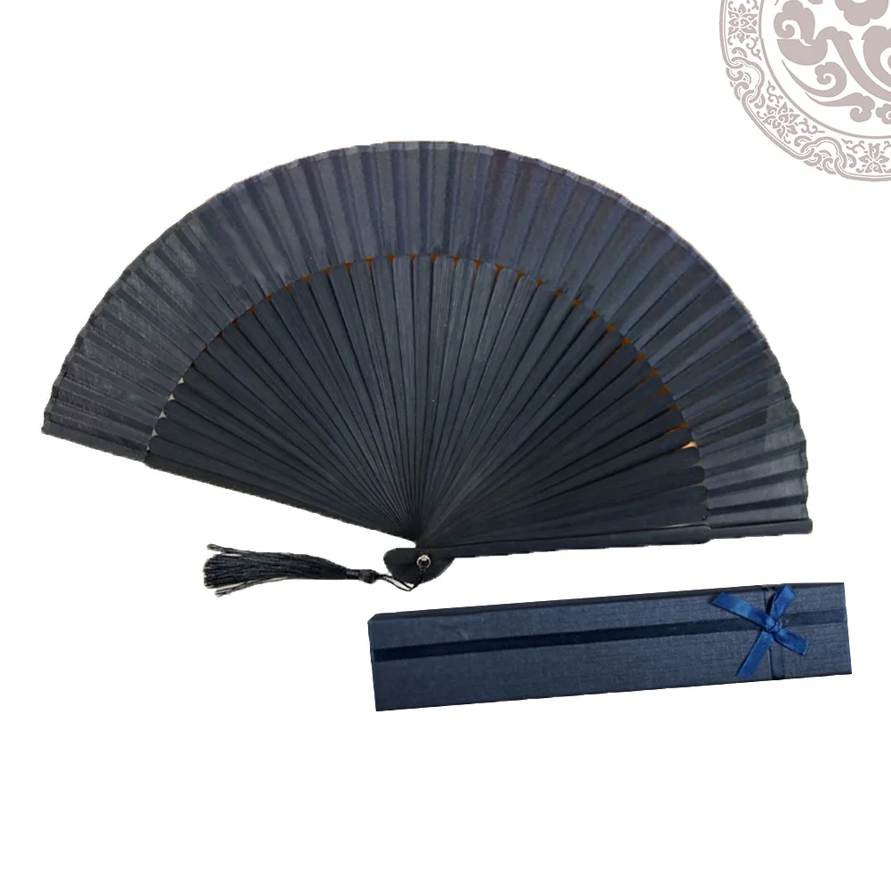 Men Black Foldable Fan Black Bamboo Bone Handheld Fabric Fan Chinese Style Folding Fan (Fan + Blue Storage Paper Box)
Men Black Foldable Fan Black Bamboo Bone Handheld Fabric Fan Chinese Style Folding Fan (Fan + Blue Storage Paper Box)