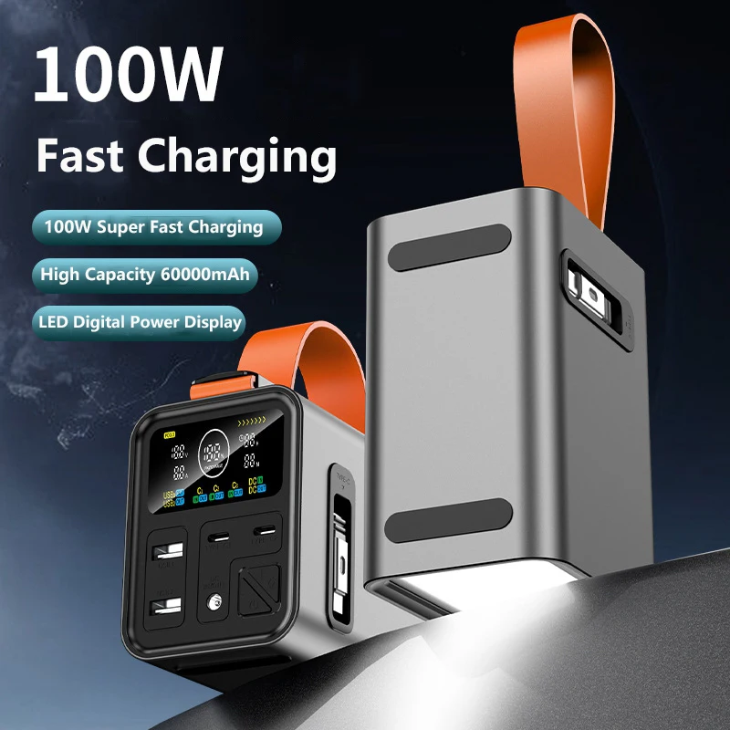 Power Bank 60000mAh with 24V DC Output Type C Retractable Cable PD 100W Fast Charging for Laptop iPhone Samsung Xiaomi Powerbank
Power Bank 60000mAh with 24V DC Output Type C Retractable Cable PD 100W Fast Charging for Laptop iPhone Samsung Xiaomi Powerbank