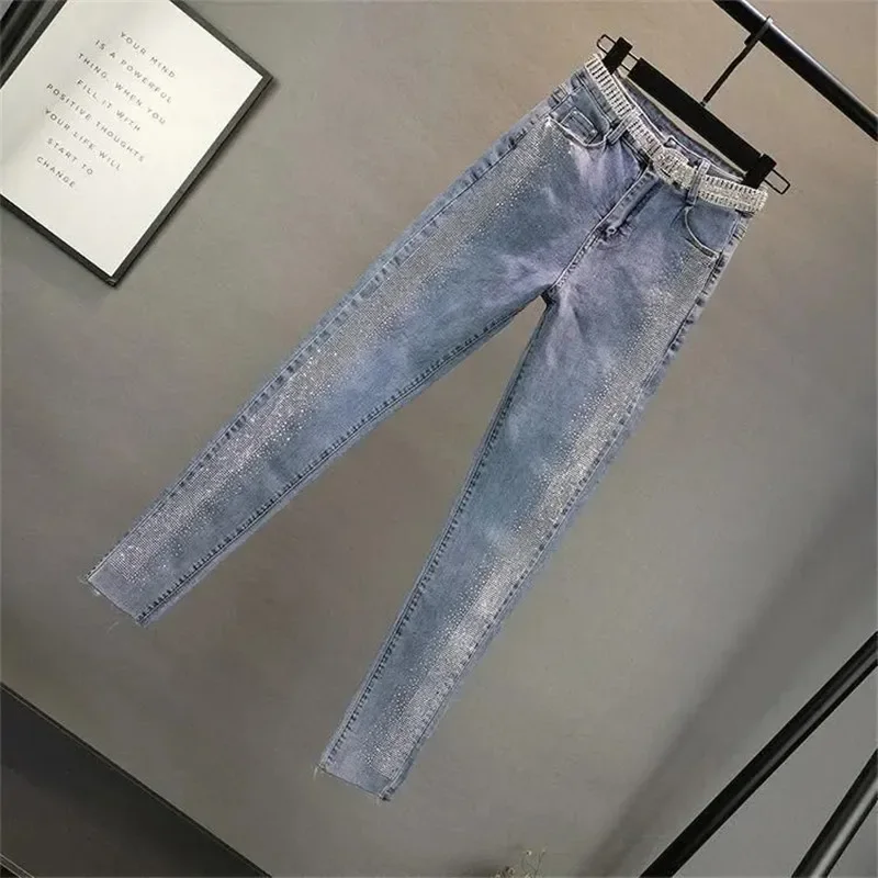 Spring Streetwear Women Vintage Blue Slim Diamonds High Waisted Jeans Ankle-length Denim Pants Trousers Plus Size E7467
Spring Streetwear Women Vintage Blue Slim Diamonds High Waisted Jeans Ankle-length Denim Pants Trousers Plus Size E7467