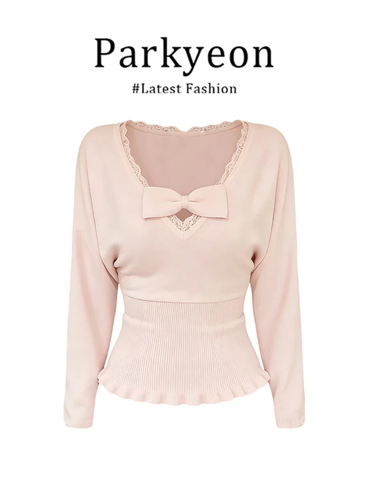 Parkyeon Pink V-Neck Knot Long Sleeve Knitted Sweater Women's Short Style Waist-Cinched Autumn Winter New Fashion
Parkyeon Pink V-Neck Knot Long Sleeve Knitted Sweater Women's Short Style Waist-Cinched Autumn Winter New Fashion