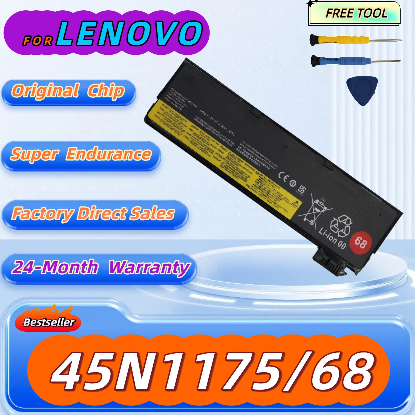45N1175 68 Battery For Lenovo ThinkPad X240 T440S T440 X250 X260 X270 T450S T460 T450 T450S T550 T560 Free Tool + 24M Warranty
45N1175 68 Battery For Lenovo ThinkPad X240 T440S T440 X250 X260 X270 T450S T460 T450 T450S T550 T560 Free Tool + 24M Warranty