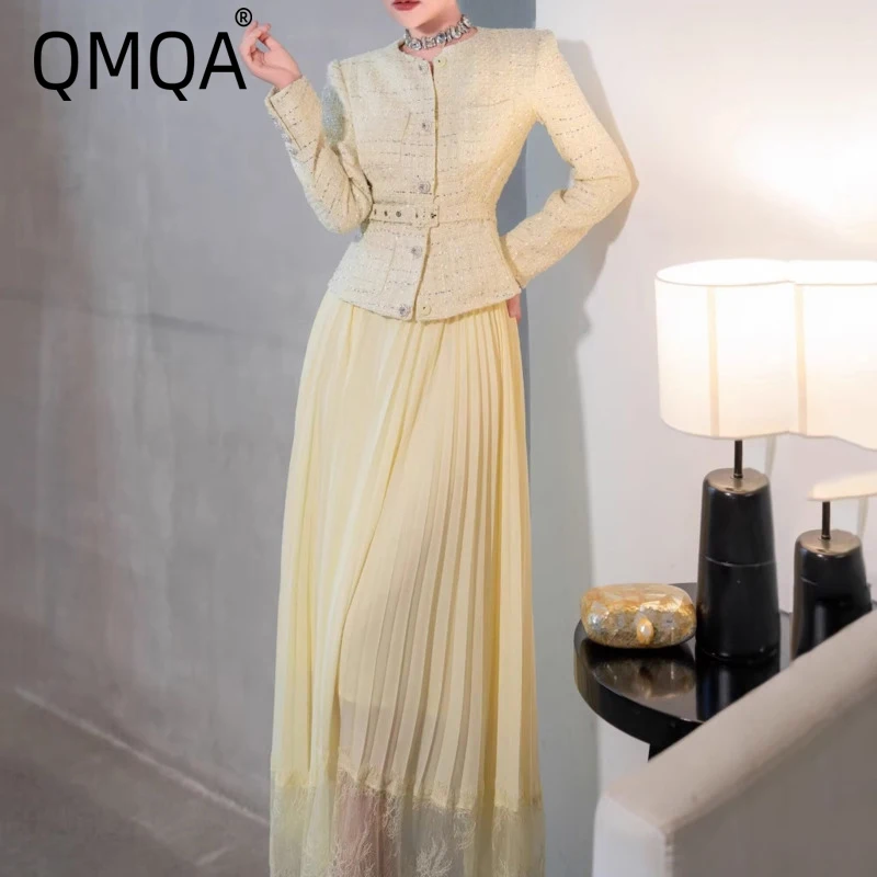 QMQA Модный женский комплект из 2 предметов с круглым вырезом, твидовый пояс, тонкое пальто, плиссированная кружевная юбка со сращенным подолом, весна 2025, новинка 1A912
QMQA Модный женский комплект из 2 предметов с круглым вырезом, твидовый пояс, тонкое пальто, плиссированная кружевная юбка со сращенным подолом, весна 2025, новинка 1A912