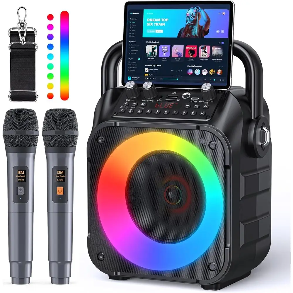 Portable Bluetooth Speaker with 2 Wired Microphones, Karaoke System for Adults and Kids with Lights, Supporting USB/TF/M/AUX, Id
Portable Bluetooth Speaker with 2 Wired Microphones, Karaoke System for Adults and Kids with Lights, Supporting USB/TF/M/AUX, Id