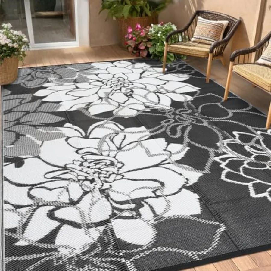 Outdoor Rug 9x12 Reversible Modern Floral Patio Rug, Waterproof Washable Plastic Carpet, UV Weather Resistant Black RV Camping
Outdoor Rug 9x12 Reversible Modern Floral Patio Rug, Waterproof Washable Plastic Carpet, UV Weather Resistant Black RV Camping