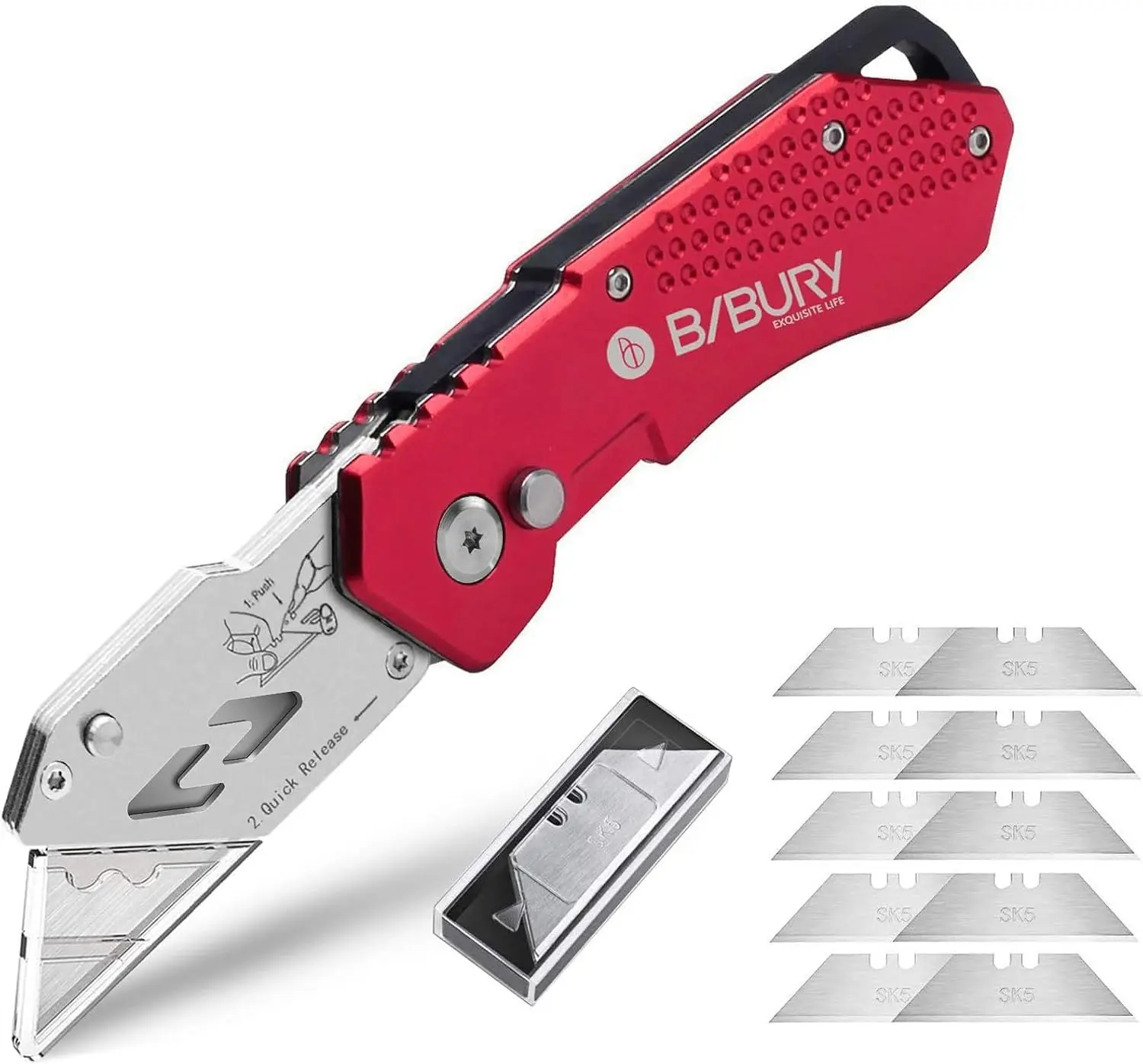 Upgraded Heavy Duty Box Cutter, 10 SK5 Blades, Safety Lock, Quick Change, Red
Upgraded Heavy Duty Box Cutter, 10 SK5 Blades, Safety Lock, Quick Change, Red