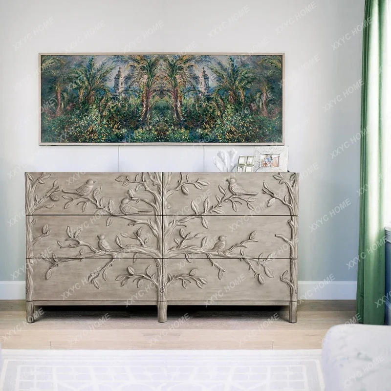 retro engraved six-chest cabinet, bird engraved decorative cabinet, three drawers FT
retro engraved six-chest cabinet, bird engraved decorative cabinet, three drawers FT