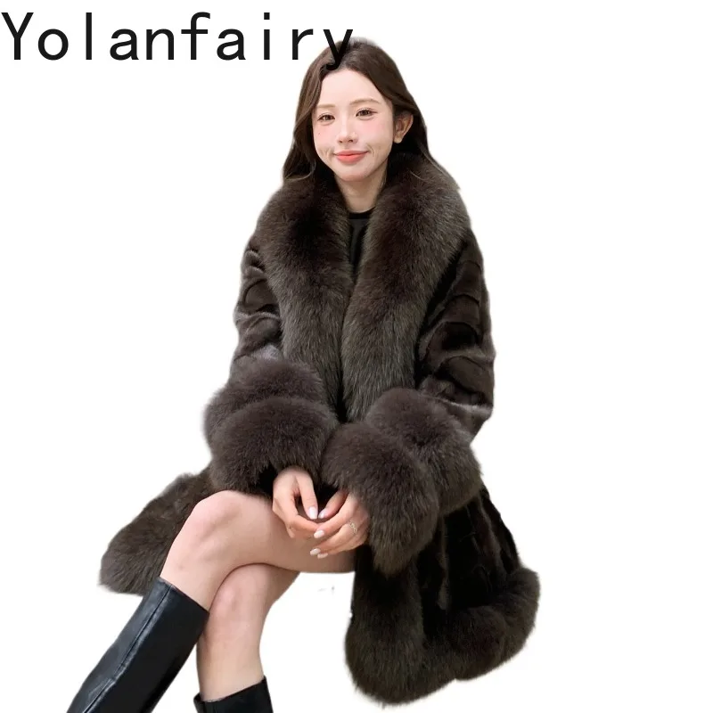 YOLANFAIRY 2026 Winter Women Real Mink Fur Coat High Quality 100% Mink Fur Coats Woman Luxury Fox Fur Collar Warm Jacket 78cm
YOLANFAIRY 2026 Winter Women Real Mink Fur Coat High Quality 100% Mink Fur Coats Woman Luxury Fox Fur Collar Warm Jacket 78cm