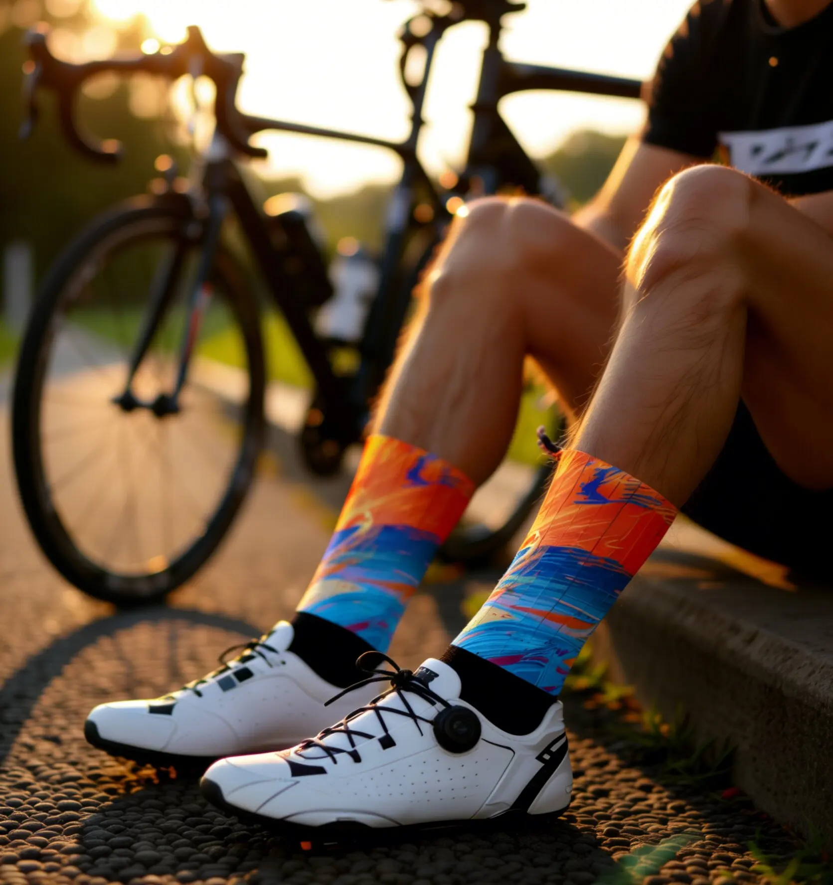 Оранжевые и синие длинные велосипедные носки Collision, оттиск сутінков, страстное столкновение оранжевого и синего цвета
Оранжевые и синие длинные велосипедные носки Collision, оттиск сутінков, страстное столкновение оранжевого и синего цвета