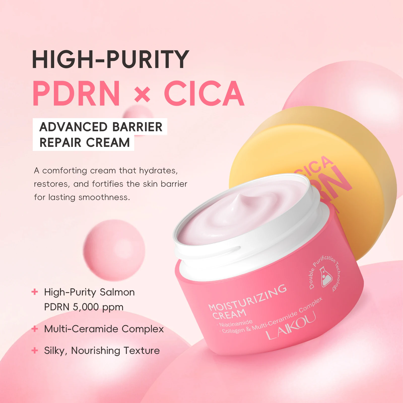 LAIKOU PDRN CICA Moisturizing Cream 30g Rich Hydration Firmer Refine Skin with Centella Asiatica Niacinamide & Ceramides
LAIKOU PDRN CICA Moisturizing Cream 30g Rich Hydration Firmer Refine Skin with Centella Asiatica Niacinamide & Ceramides
