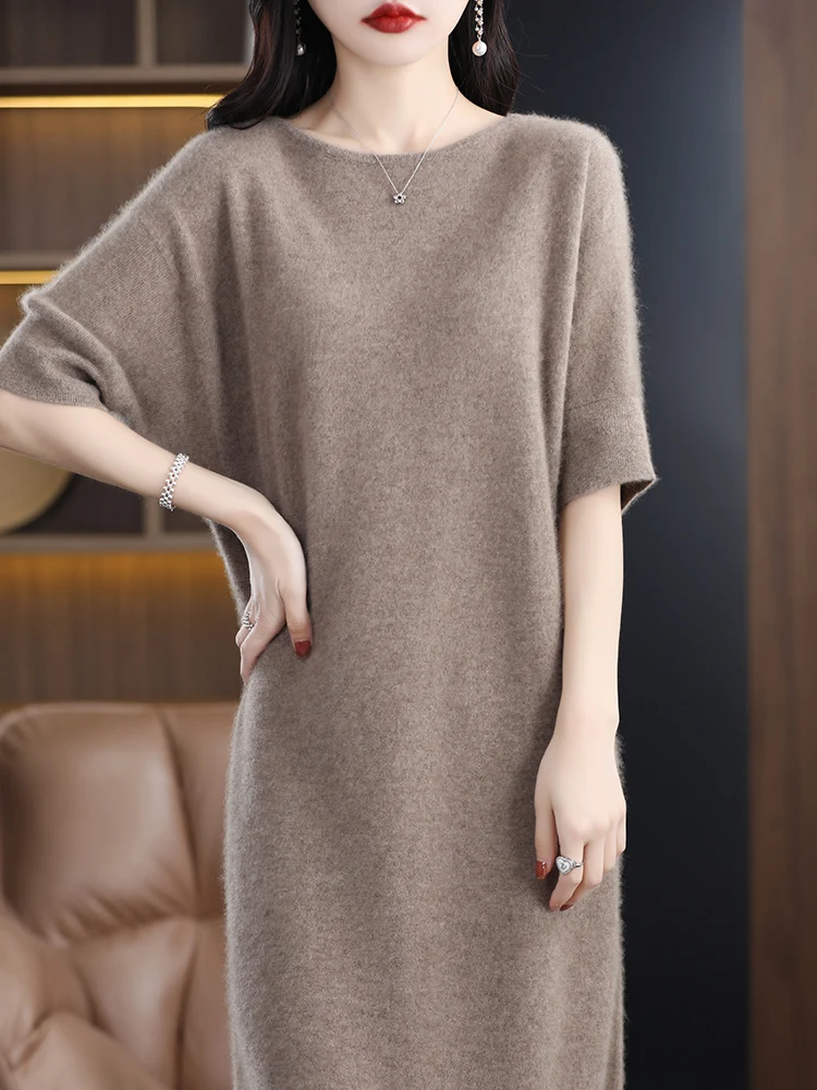 2024 Fashion Women Half Sleeve Dresses For Spring and Summer 100% Merino Wool O-neck Pure Color Leisure Knitwear Dress
2024 Fashion Women Half Sleeve Dresses For Spring and Summer 100% Merino Wool O-neck Pure Color Leisure Knitwear Dress