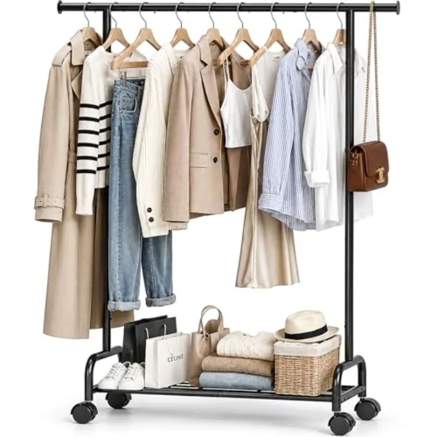 Clothes Rack for Hanging Clothes, Metal Clothing Racks with Wheels, 62.5'' Rolling Garment Rack with Shelves for Bedroom Laundr
Clothes Rack for Hanging Clothes, Metal Clothing Racks with Wheels, 62.5'' Rolling Garment Rack with Shelves for Bedroom Laundr