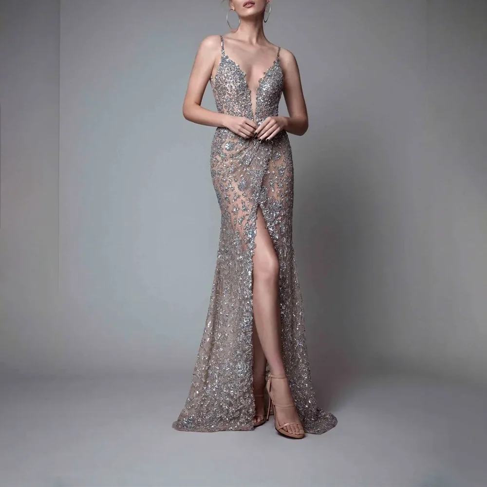 Lace V-Neck Spaghetti Strap Evening Dresses Formal Party Prom Gowns Floor-Length Trumpet Beading Evening Prom Dresses Customized
Lace V-Neck Spaghetti Strap Evening Dresses Formal Party Prom Gowns Floor-Length Trumpet Beading Evening Prom Dresses Customized