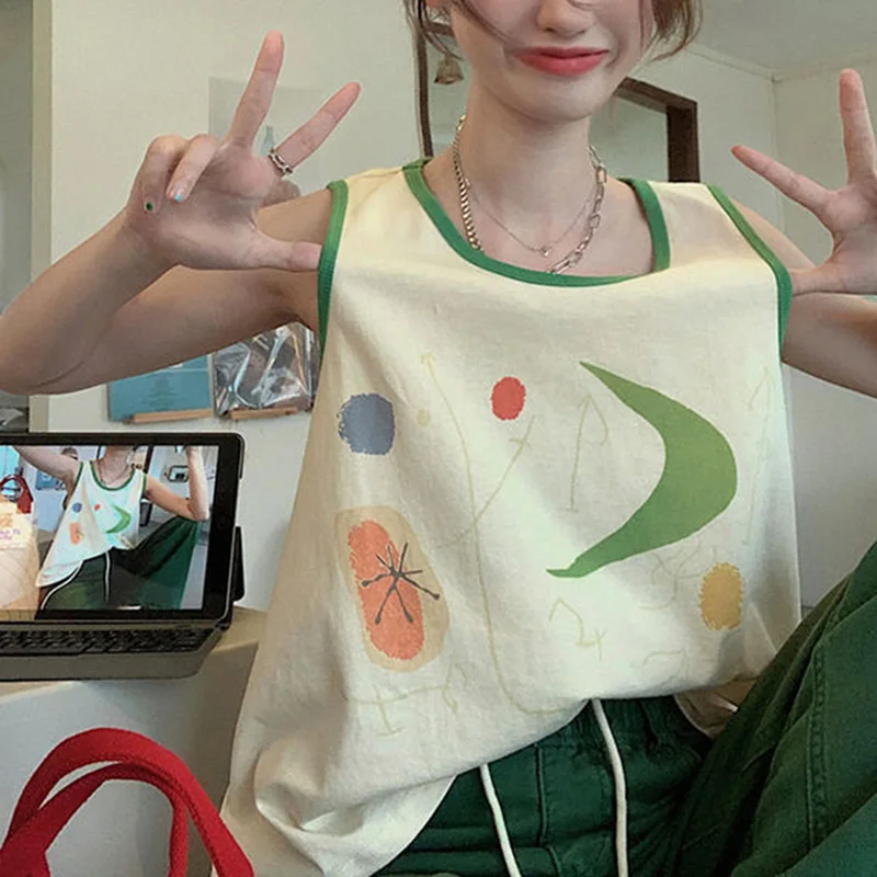 Oversized Trend Sweet Patchwork Loose O-neck Sleeveless Tank Top Summer Korean Printing Cotton Women Clothing Pullover Top Tee
Oversized Trend Sweet Patchwork Loose O-neck Sleeveless Tank Top Summer Korean Printing Cotton Women Clothing Pullover Top Tee