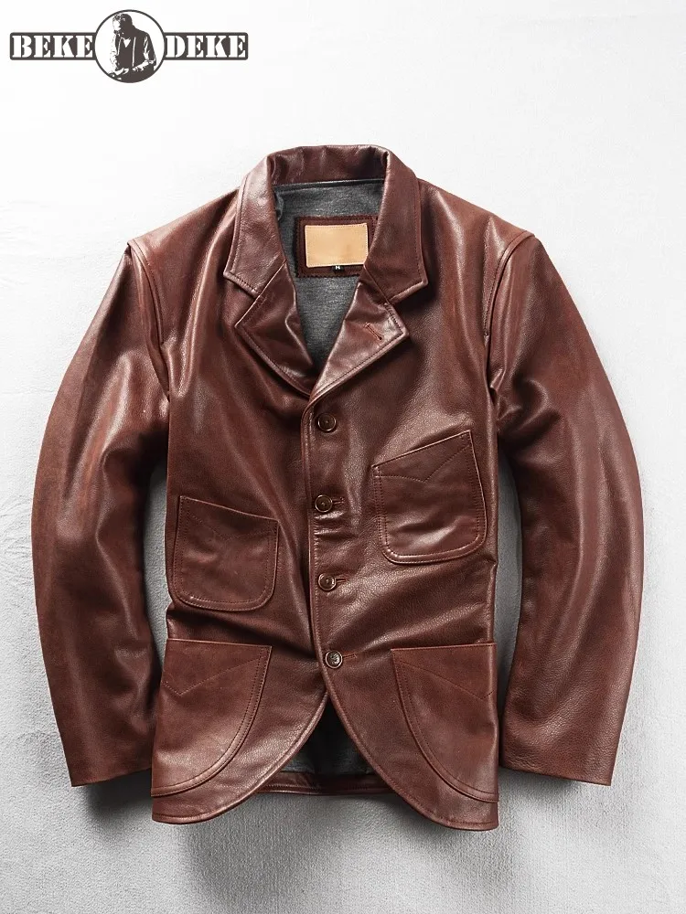 Vintage Genuine Leather Suit Jacket Men Slim Fit Single Breasted Spring High Quality Business Casual Outwear Goatskin Cargo Coat
Vintage Genuine Leather Suit Jacket Men Slim Fit Single Breasted Spring High Quality Business Casual Outwear Goatskin Cargo Coat