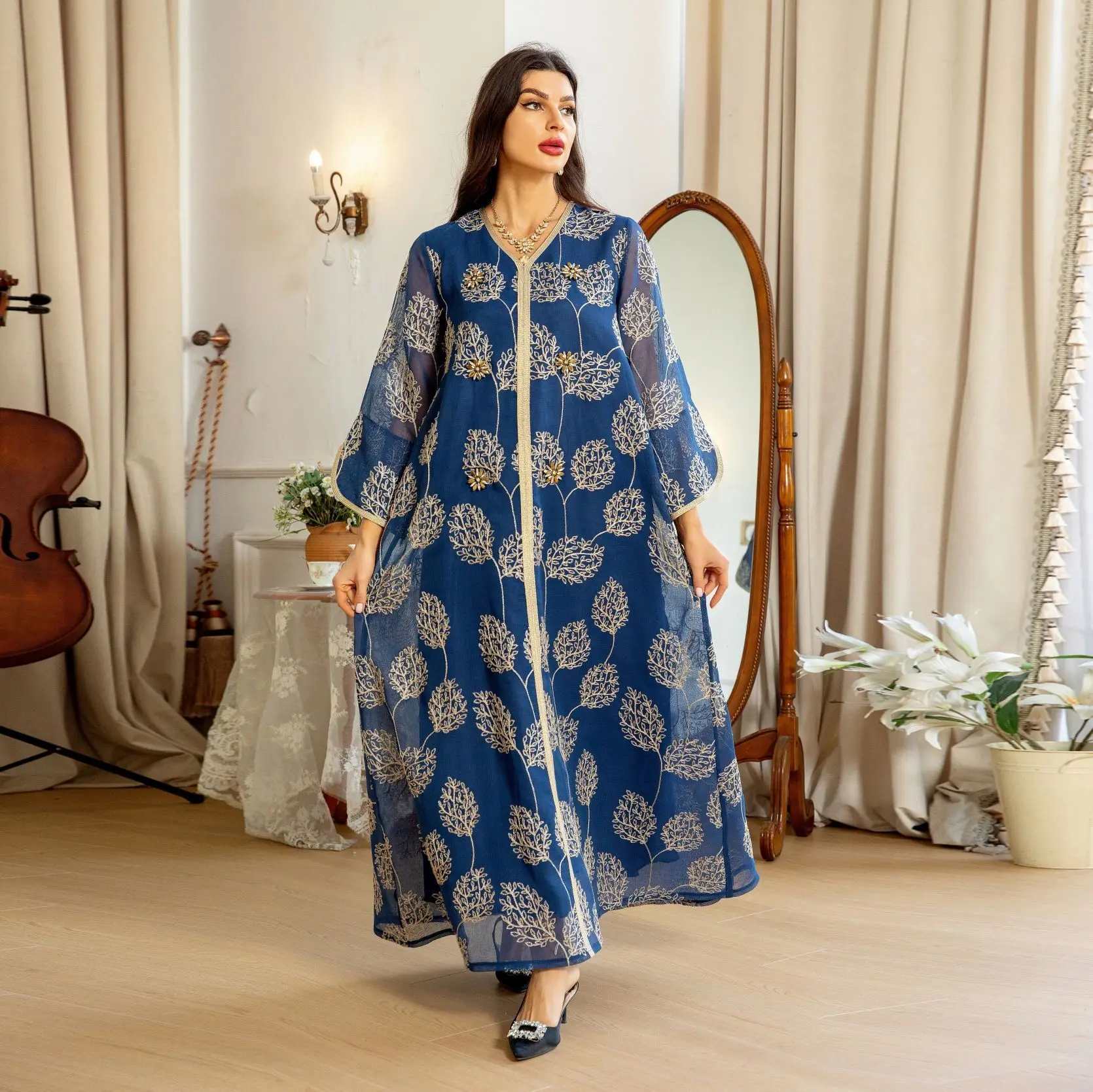 Ab390 2026 Spring Fashion Women's Mesh Embroidered Dress With Handmade Beading Robe Abaya Ramadan Dubai Luxury Islam Elegant
Ab390 2026 Spring Fashion Women's Mesh Embroidered Dress With Handmade Beading Robe Abaya Ramadan Dubai Luxury Islam Elegant
