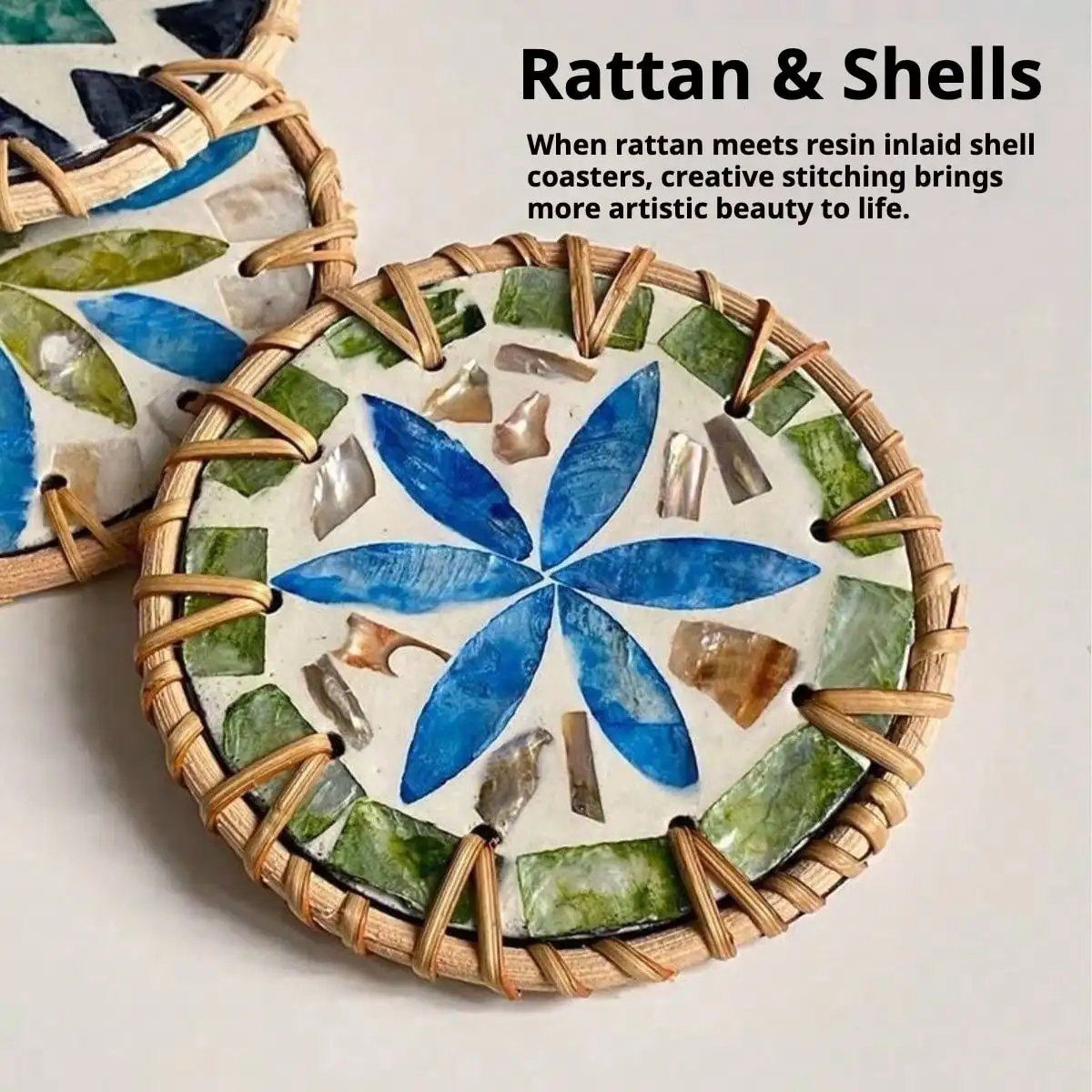 Handmade Rattan & Shell Coaster, 3.94in Random Color Single Pack, Artistic Home Decor For Coffee/Tea Cups, Natural Aesthetic Table Protection For Kitchen & Living Room
Handmade Rattan & Shell Coaster, 3.94in Random Color Single Pack, Artistic Home Decor For Coffee/Tea Cups, Natural Aesthetic Table Protection For Kitchen & Living Room