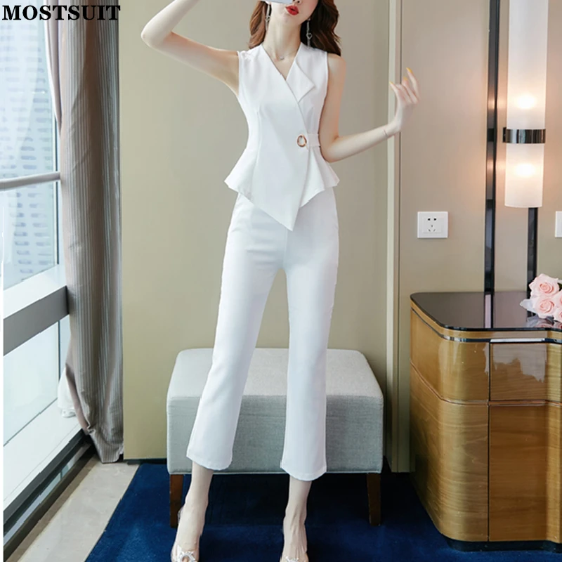 2022 Summer Office Two Piece Suit Set Women Sleeveless Blouse + Pants Suits Workwear Fashion Elegant Ladies Matching Set
2022 Summer Office Two Piece Suit Set Women Sleeveless Blouse + Pants Suits Workwear Fashion Elegant Ladies Matching Set