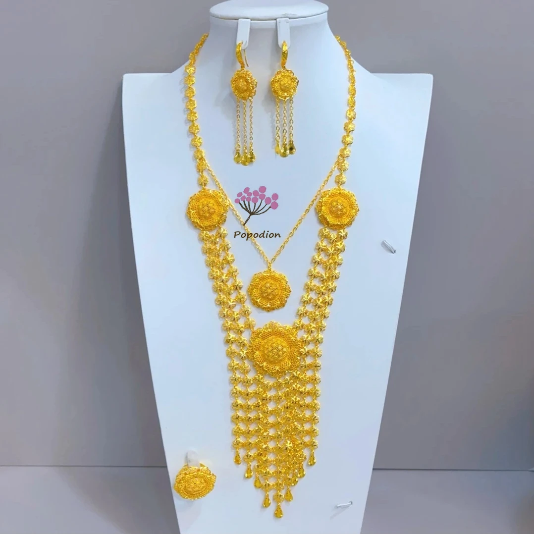 Dubai New 24K Gold Plated Necklace, Earrings, Rings as Gifts for Women's Friends, Wedding Party Jewelry Set DD10616
Dubai New 24K Gold Plated Necklace, Earrings, Rings as Gifts for Women's Friends, Wedding Party Jewelry Set DD10616