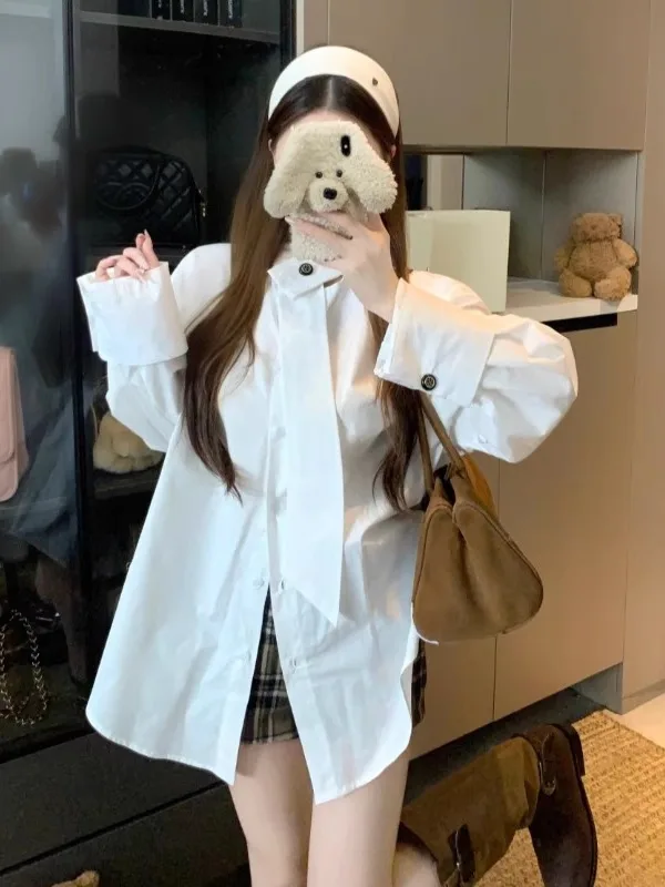 Ele Korean Sle Women's irt Collar Tie Long Sve Regular Fit Mid-Length Top for plus Size Autumn Winter Faion
Ele Korean Sle Women's irt Collar Tie Long Sve Regular Fit Mid-Length Top for plus Size Autumn Winter Faion