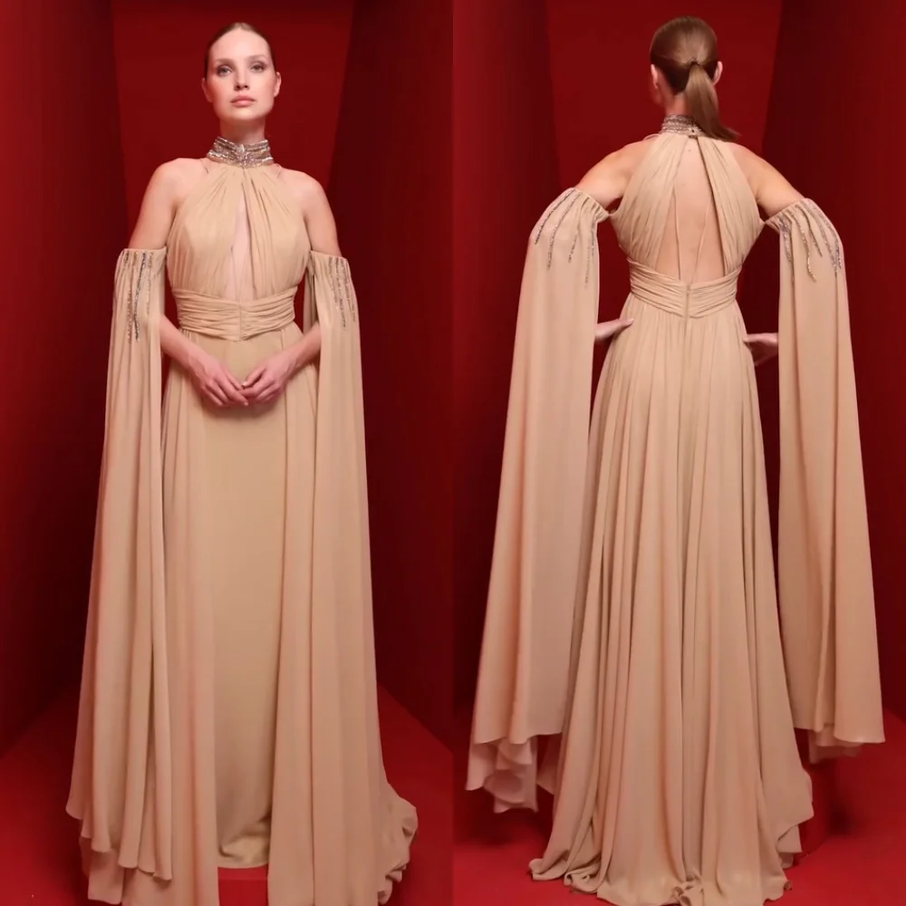 Customized Chiffon Draped Pleat A-line High Collar Long Dresses Bespoke Occasion Prom Simple Elegant Sizes Available
Customized Chiffon Draped Pleat A-line High Collar Long Dresses Bespoke Occasion Prom Simple Elegant Sizes Available