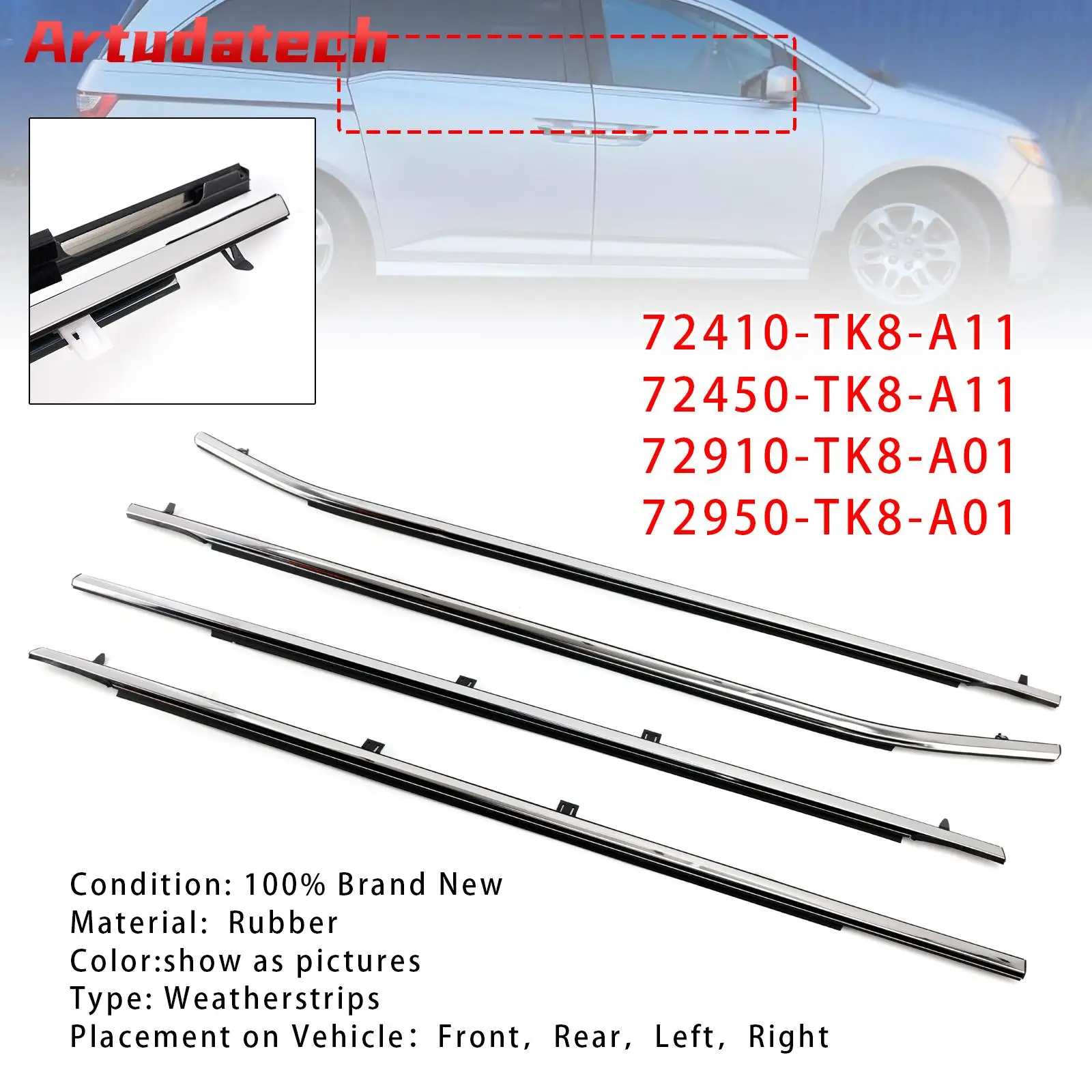 Artudatech 4PCS Weatherstrips Seal 72410-TK8-A11 Door Belt Molding For Odyssey 2011 2012 2013 2014 2015 2016 2017
Artudatech 4PCS Weatherstrips Seal 72410-TK8-A11 Door Belt Molding For Odyssey 2011 2012 2013 2014 2015 2016 2017