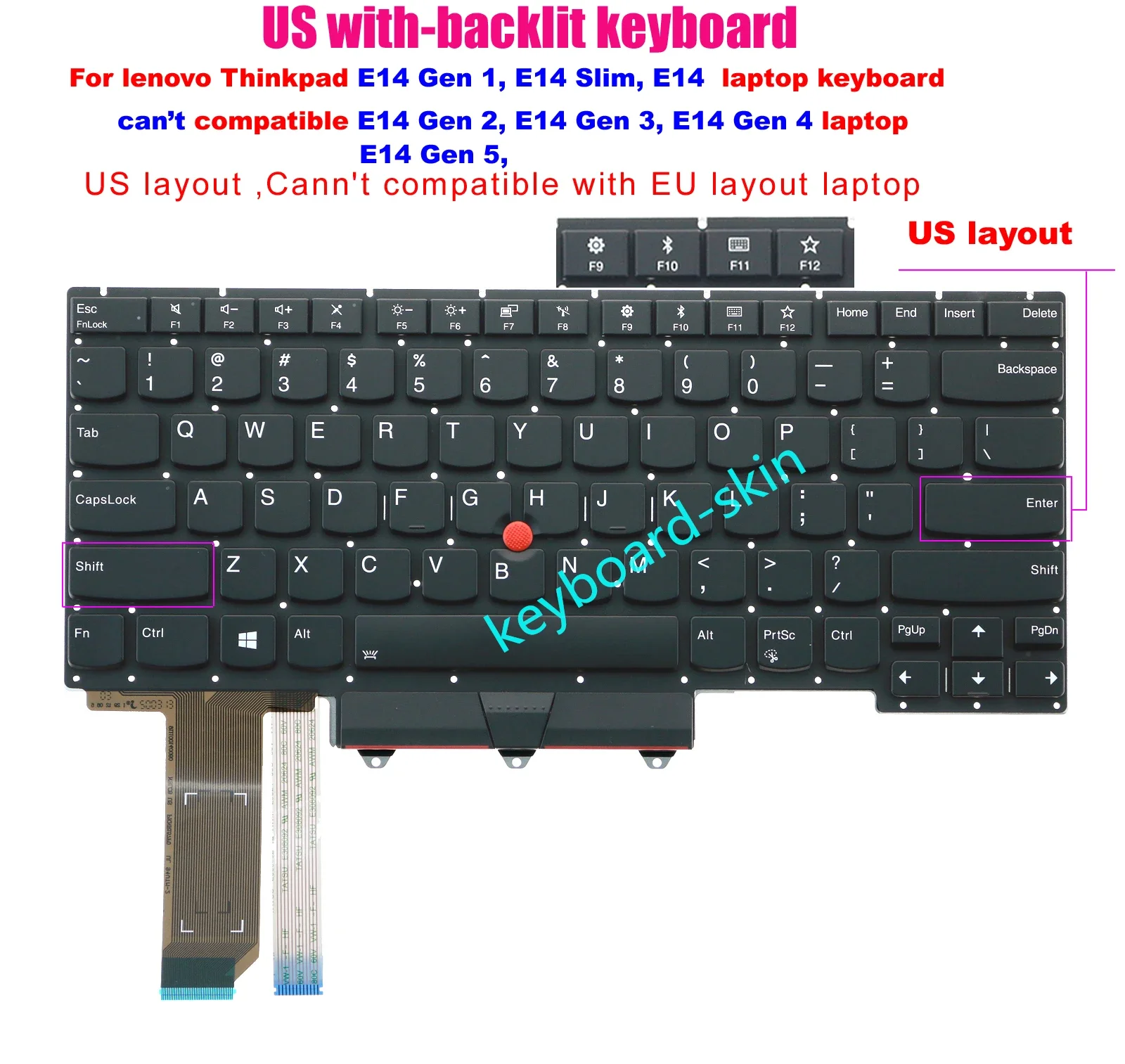 New US backlit keyboard for lenovo IBM Thinkpad E14/E14 Slim / E14 Gen 1 series laptop
New US backlit keyboard for lenovo IBM Thinkpad E14/E14 Slim / E14 Gen 1 series laptop