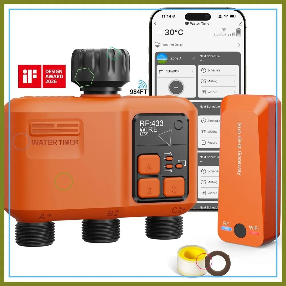 Smart WiFi Sprinkler Timer 3 Zone, 984FT Range, Voice & App Control, Rain Delay
Smart WiFi Sprinkler Timer 3 Zone, 984FT Range, Voice & App Control, Rain Delay