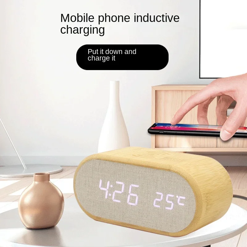 Multifunctional Creative Wireless Charging Alarm Clock Digital Mute Voice-activated Wooden Electronic Clock Gift Wooden Clock
Multifunctional Creative Wireless Charging Alarm Clock Digital Mute Voice-activated Wooden Electronic Clock Gift Wooden Clock