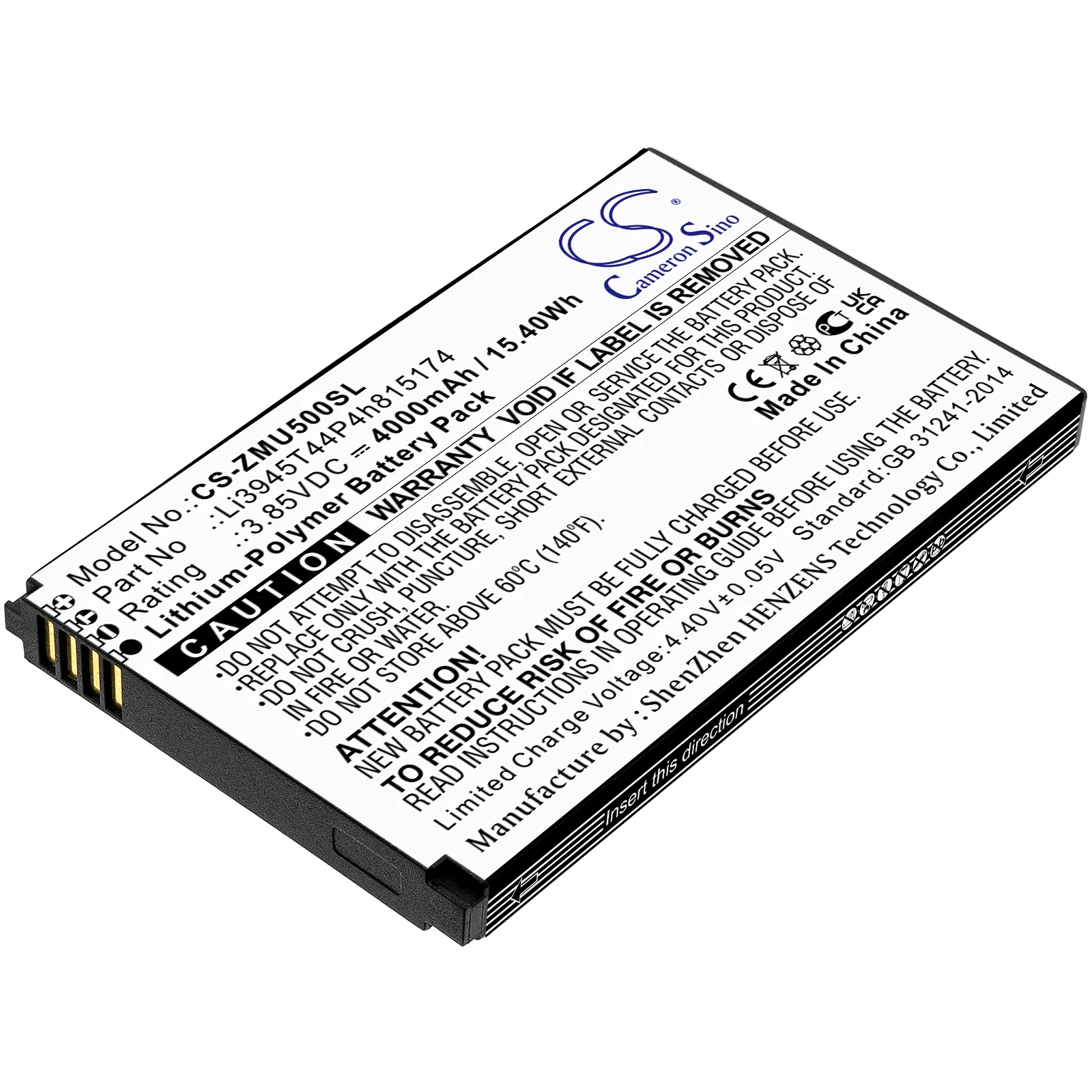 Li-Polymer Hotspot Battery for ZTE, 3.85V, 4000mAh, Compatible Models: MU500, MU5001 5G, MU501
Li-Polymer Hotspot Battery for ZTE, 3.85V, 4000mAh, Compatible Models: MU500, MU5001 5G, MU501