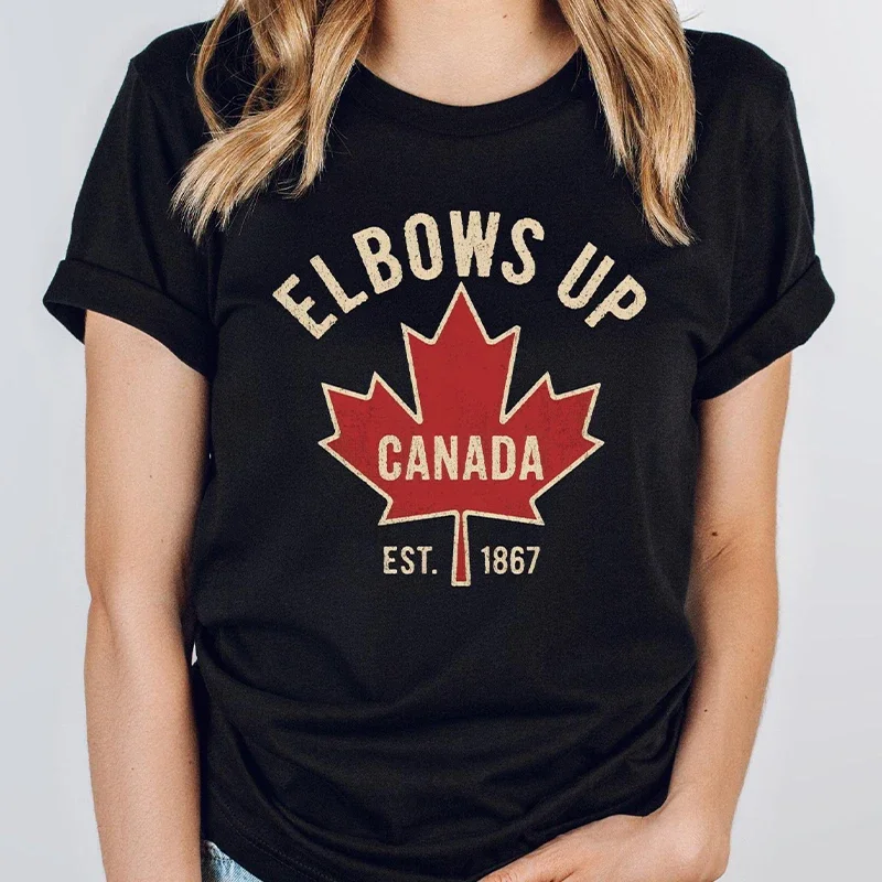 Женская футболка Elbows Up Canada, летняя повседневная забавная ретро-кленовый лист с графикой Y2k, топы с круглым вырезом и короткими рукавами, женская одежда
Женская футболка Elbows Up Canada, летняя повседневная забавная ретро-кленовый лист с графикой Y2k, топы с круглым вырезом и короткими рукавами, женская одежда