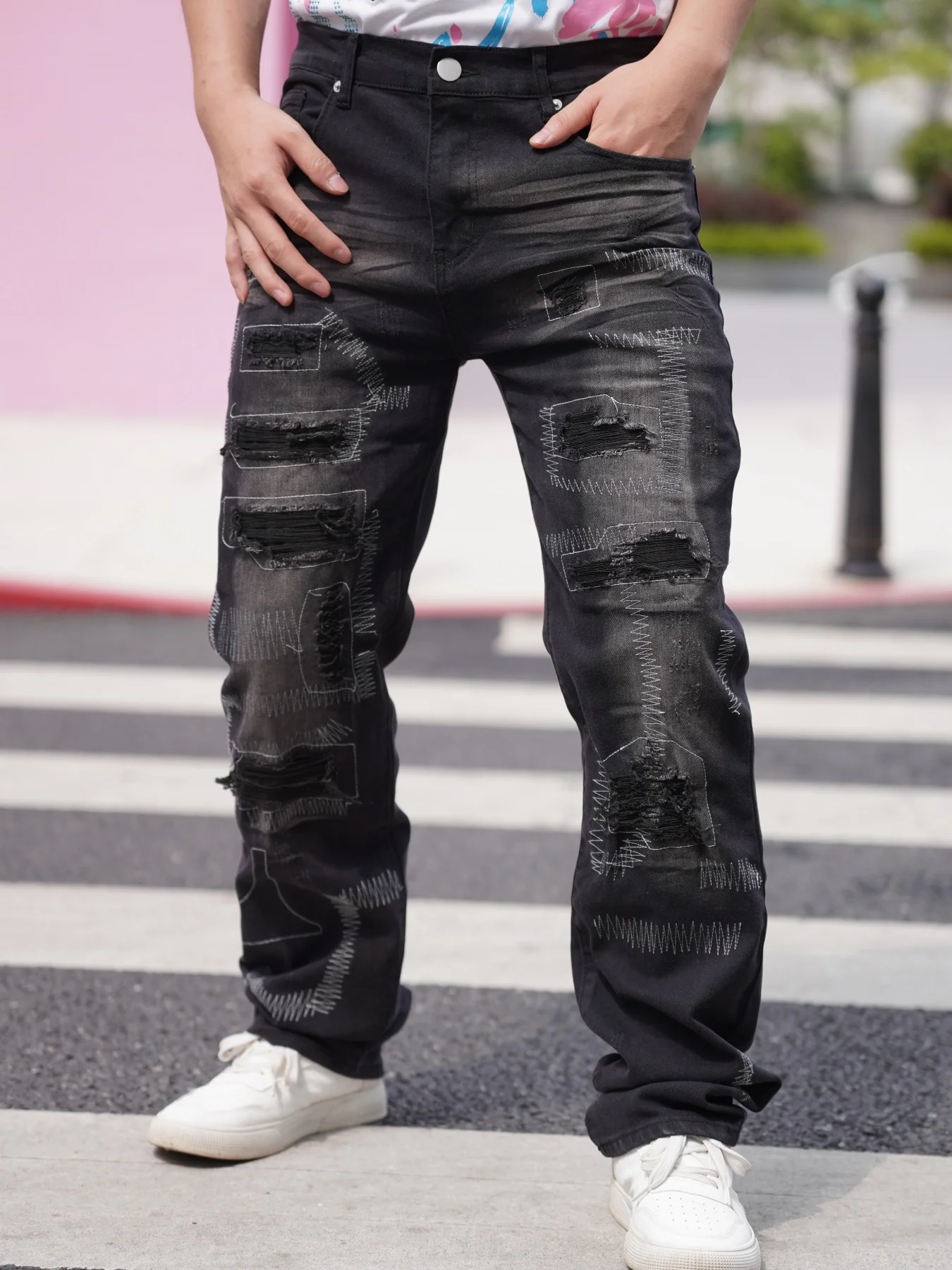 Fashionable Men'S Jeans With Trendy Water Washed Distressed And Ripped Design Wide Leg And Fitted Fit Breathable Fabric
Fashionable Men'S Jeans With Trendy Water Washed Distressed And Ripped Design Wide Leg And Fitted Fit Breathable Fabric