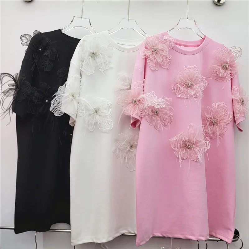 Splicing Flower Feather Short-sleeved T-shirt Dress Women's 2025 Summer New Korean Version Loose Black Large Version Tshirt Top
Splicing Flower Feather Short-sleeved T-shirt Dress Women's 2025 Summer New Korean Version Loose Black Large Version Tshirt Top