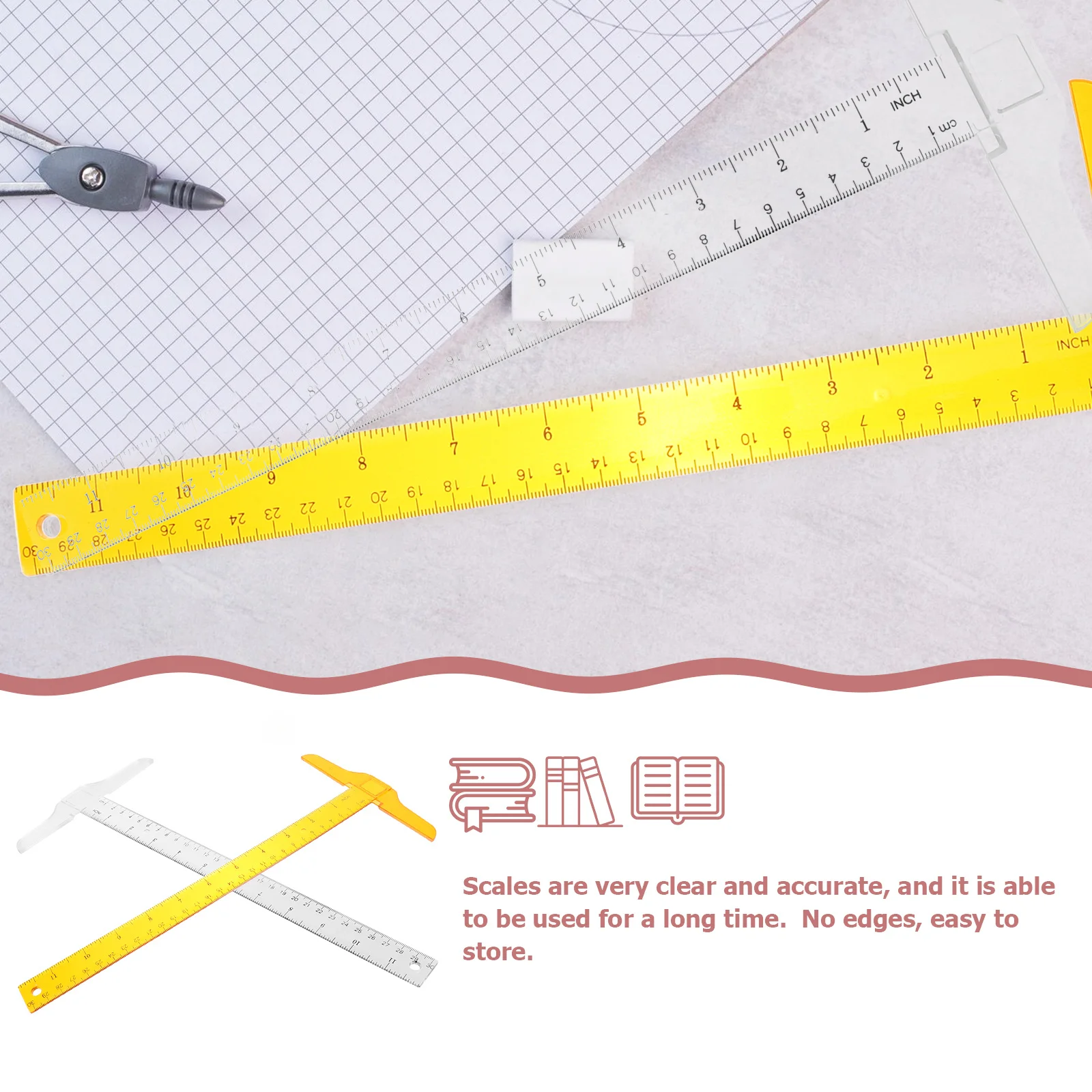 2 шт. Т-образные линейки, пластиковые, с двойной шкалой, измерительный инструмент, идеально подходят для дома, офиса, школы, точного черчения и рисования.
2 шт. Т-образные линейки, пластиковые, с двойной шкалой, измерительный инструмент, идеально подходят для дома, офиса, школы, точного черчения и рисования.