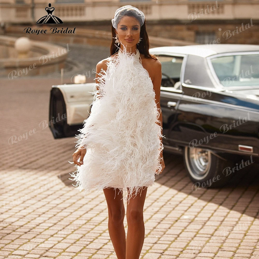 2027 Roycebridal Halter Neck Feather Short Wedding Dress Backless Mini Bridal Gown Reception Party Dress For Bride Customized
2027 Roycebridal Halter Neck Feather Short Wedding Dress Backless Mini Bridal Gown Reception Party Dress For Bride Customized