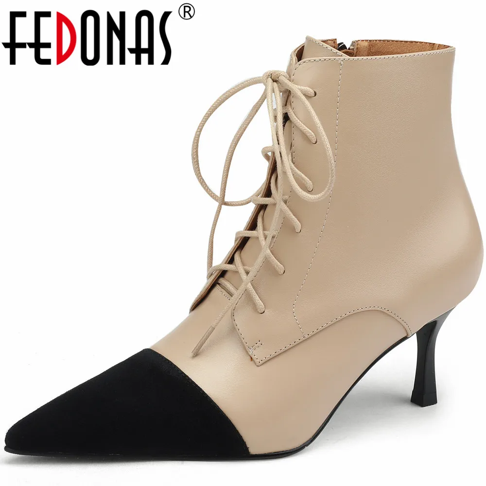 FEDONAS Classic Thin High Heels Women Ankle Boots Cross-Tied Genuine Leather Pointed Toe Shoes Woman Office Lady Autumn Winter
FEDONAS Classic Thin High Heels Women Ankle Boots Cross-Tied Genuine Leather Pointed Toe Shoes Woman Office Lady Autumn Winter