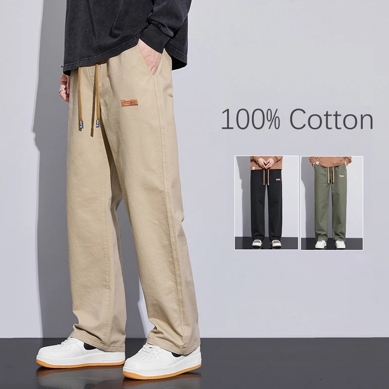 Baggy Men's Cotton Khaki Wide Leg Pants Fashion Elastic Waist Harajuku Youth Streetwear Four Seasons Straight Casual Trousers
Baggy Men's Cotton Khaki Wide Leg Pants Fashion Elastic Waist Harajuku Youth Streetwear Four Seasons Straight Casual Trousers