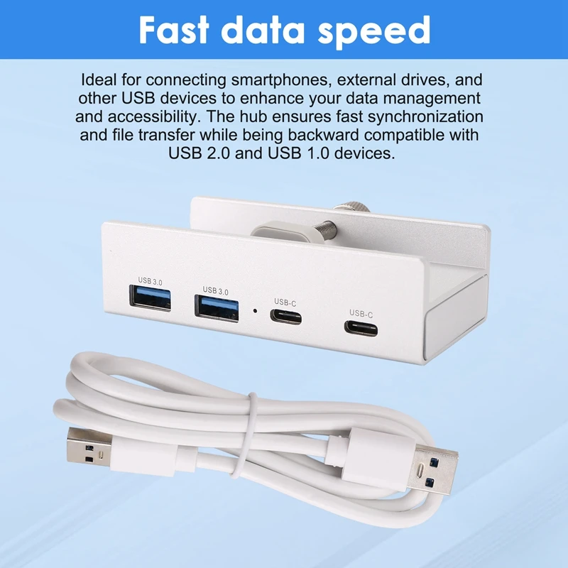 USB 3.0 Hub Aluminum Clip-On Typec Hub Desktop Splitter With USB-C 5Gbps Transfer Rate For Laptops
USB 3.0 Hub Aluminum Clip-On Typec Hub Desktop Splitter With USB-C 5Gbps Transfer Rate For Laptops