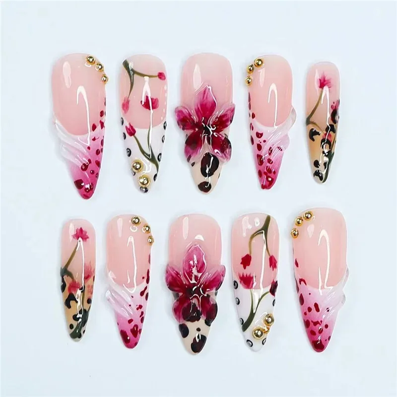 24PCS Retro Pink Gradient French Press on Nails 3D Flowers with Golden Decor Almond Fake Nails for Spice Girls European Nail Tip
24PCS Retro Pink Gradient French Press on Nails 3D Flowers with Golden Decor Almond Fake Nails for Spice Girls European Nail Tip